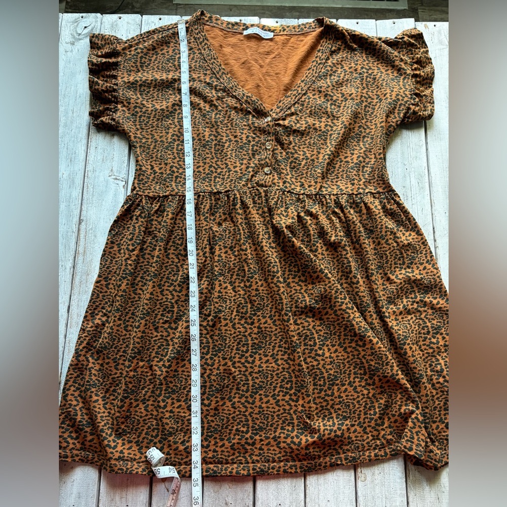 Known Supply | Animal Print Babydoll Dress | Organic Cotton | L - Picture 3 of 12